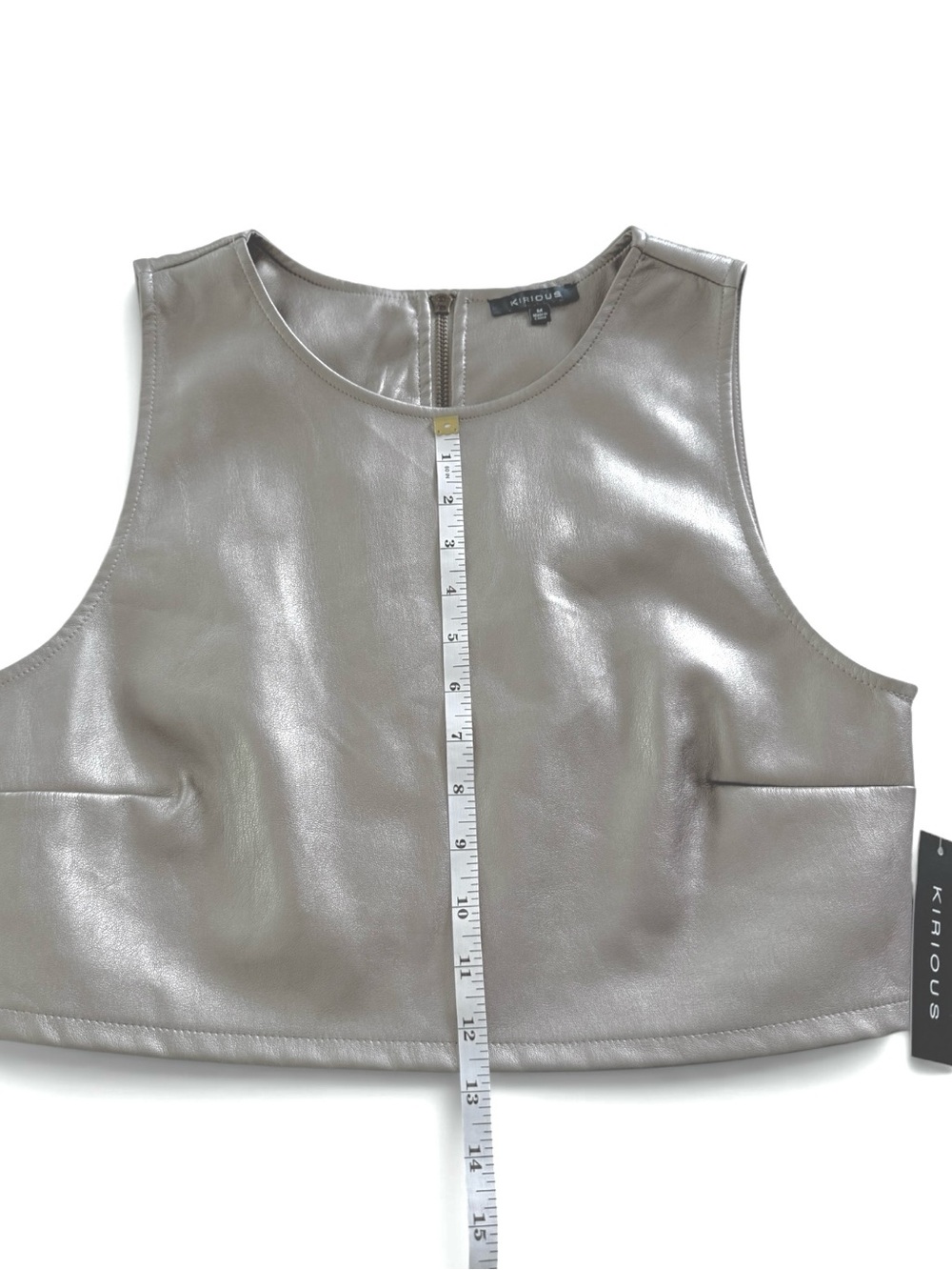 KIRIOUS Metallic Faux Leather Crop Top – Size Medium – Silver Taupe Tank - Picture 7 of 13